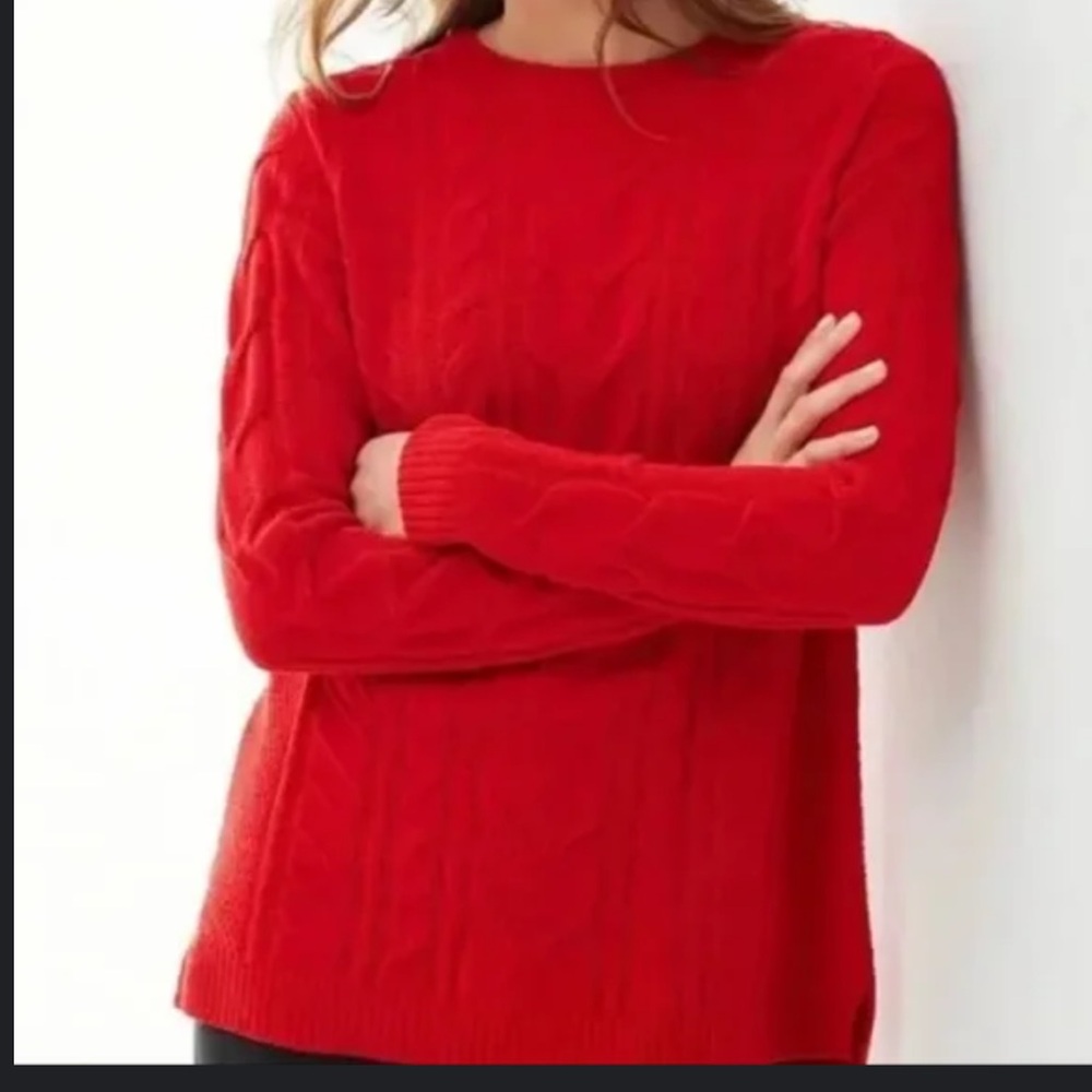 J. Jill Red Chenille Cable Knit Pullover Tunic Sweater L EUC